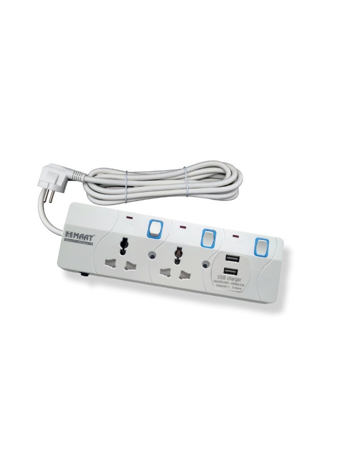 MAAT 2 Way Extension Socket with USB 3MTR 