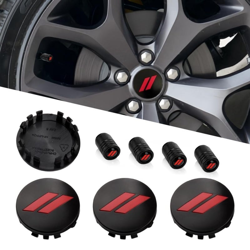 4PCS Wheel Center caps with Same Pattern tire Valve caps Cover Original Vehicle Replacement 25in63mm Compatible with Challenger Charger Durango Accessories and More Black Red