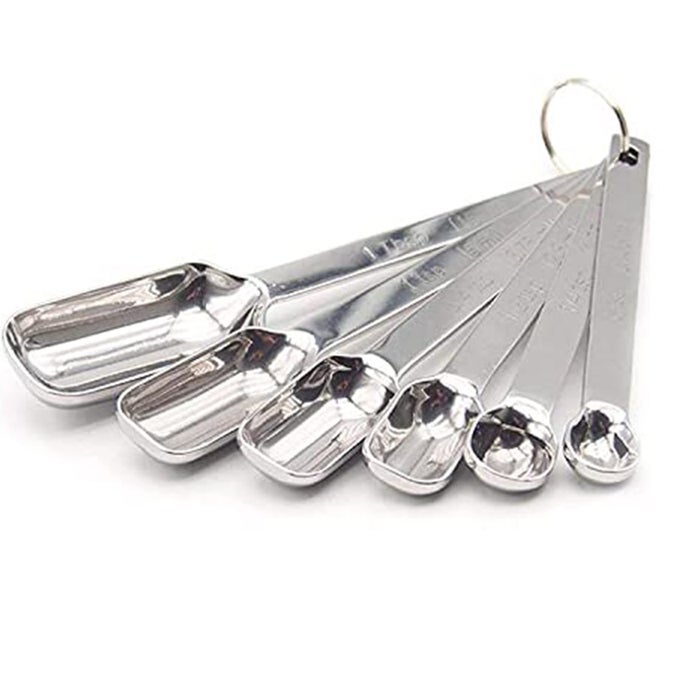 HEAVY DUTY STAINLESS STEEL METAL MEASURING SPOONS FOR DRY OR LIQUID FITS IN SPICE JAR SET OF 6