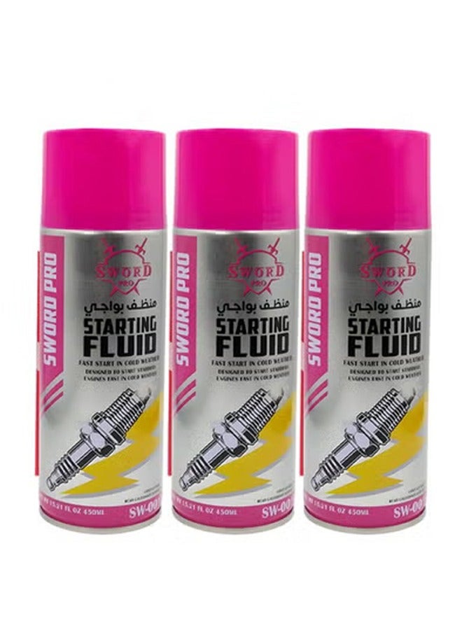 SWORD PRO Starting Fluid Combo Pack – 3 x 450ml Cans – Fast Start in Cold Weather – Engine Starting Aid for Petrol & Diesel Vehicles – Spark Plug Cleaner – Heavy Duty Formula – SW-001 - Image 1