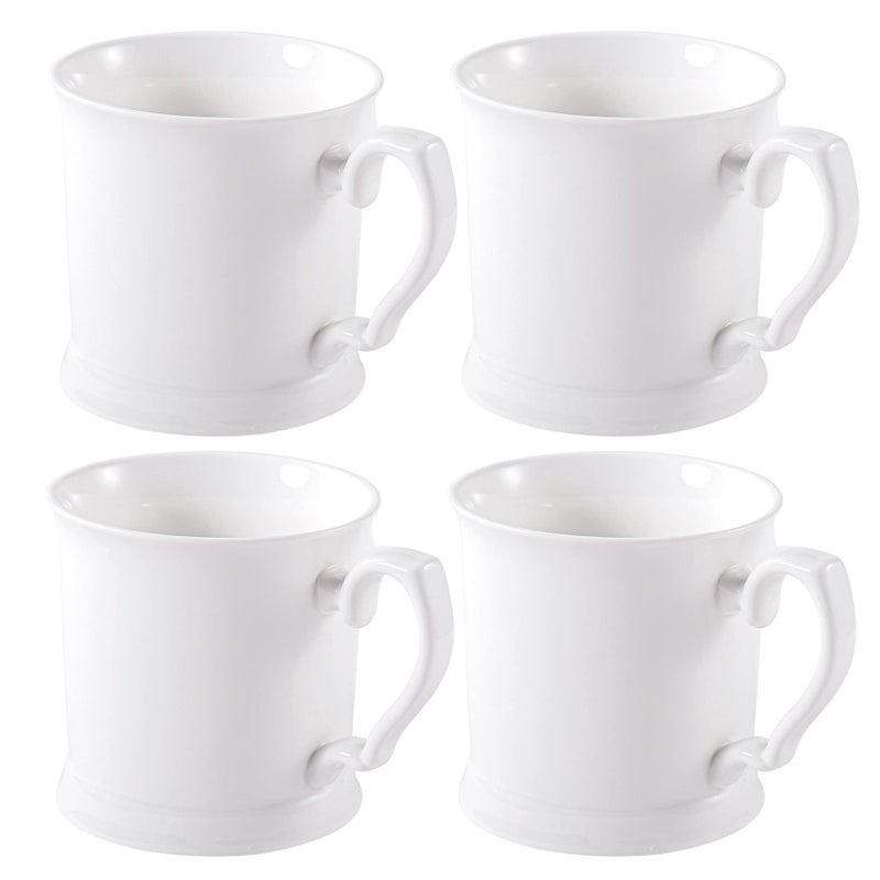 PULCHRITUDIE Fine Porcelain 16 Ounce White Mug Set for Coffee Tea Water Milk Set of Four