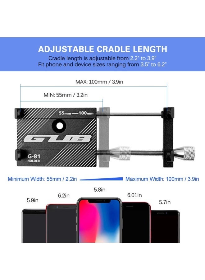 GUB Aluminum Bike Phone Mount Holder Adjustable Handlebar Mobile Stand 360 Rotation Anti Slip Clamp Fits 3.5 To 6.2 Inch Smartphones Black - Image 4
