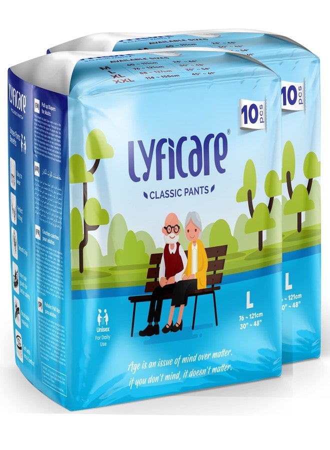 Lyficare Classic Adult Diaper Large Size (L) - 20 Units (Pack of 2) | Unisex Diapers Pants Style | Waist (75-100 cm) | Wetness Indicator, Super absorb, 360° Protection & 0% Leakage | For Men & Women - Image 1