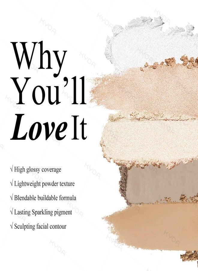 KYDA Face Highlighter Palette, High Glossy Face Illuminator Palette, Natural Glow Finish, Pearl Shimmer Smooth Baked Powder, Lasting Sparkling Highlighter Makeup-PEARL - Image 2