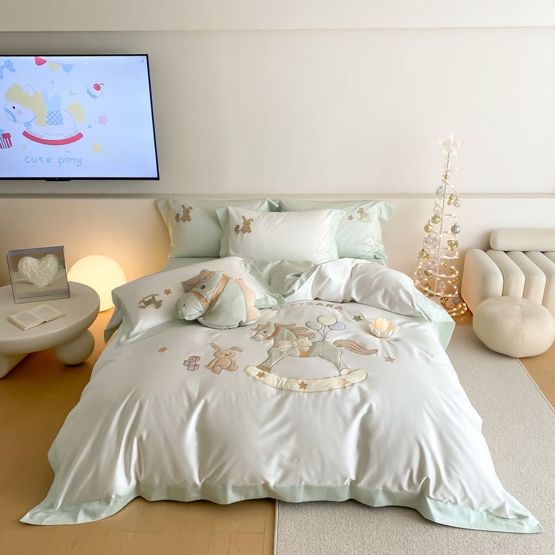 Lucky Wooden Horse Bedding Set for Kids - 100% Pure Cotton, Soft and  Comfortable - Image 1