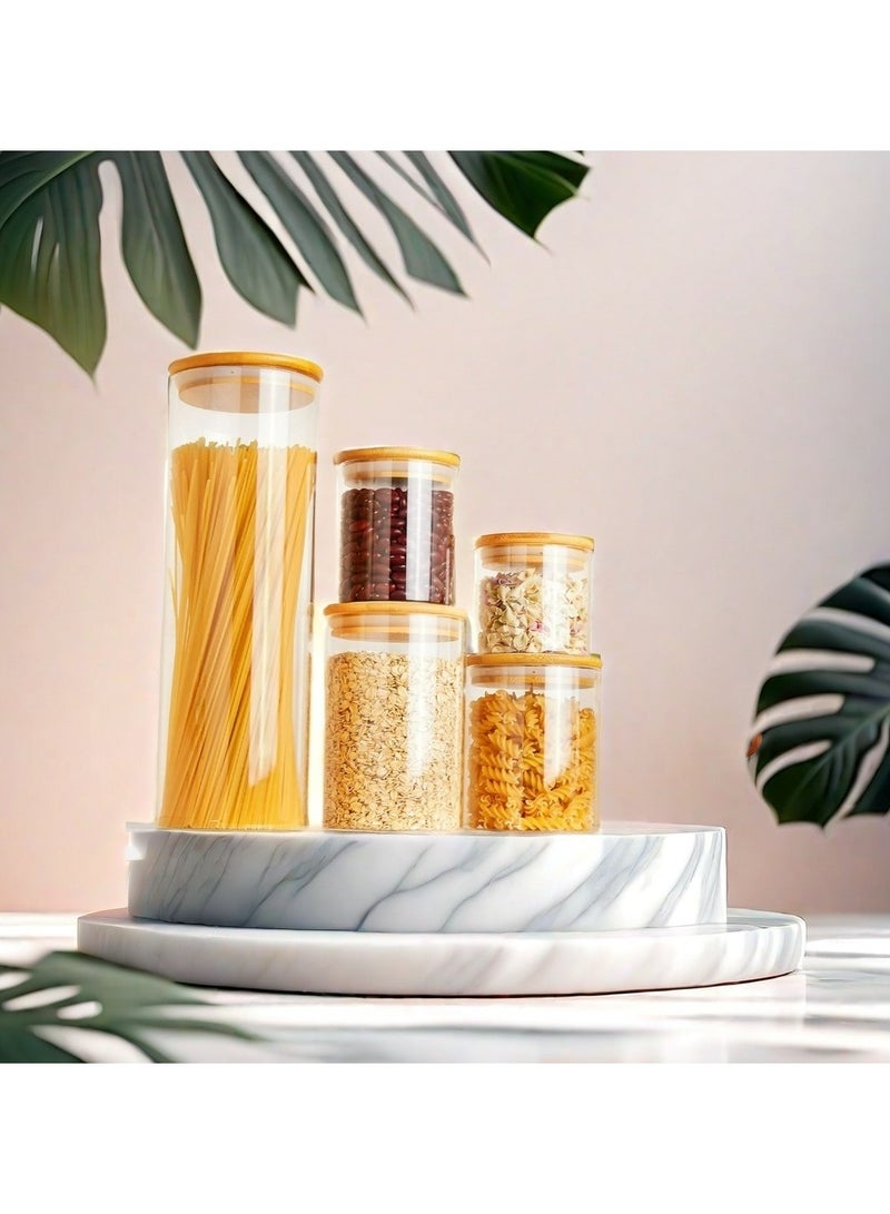 دامال 5 قطع جرة تخزين زجاجية مربعة ، جرة تخزين شاي حلوى حبوب القهوة مع جرة زجاجية بغطاء خشبي - Image 3