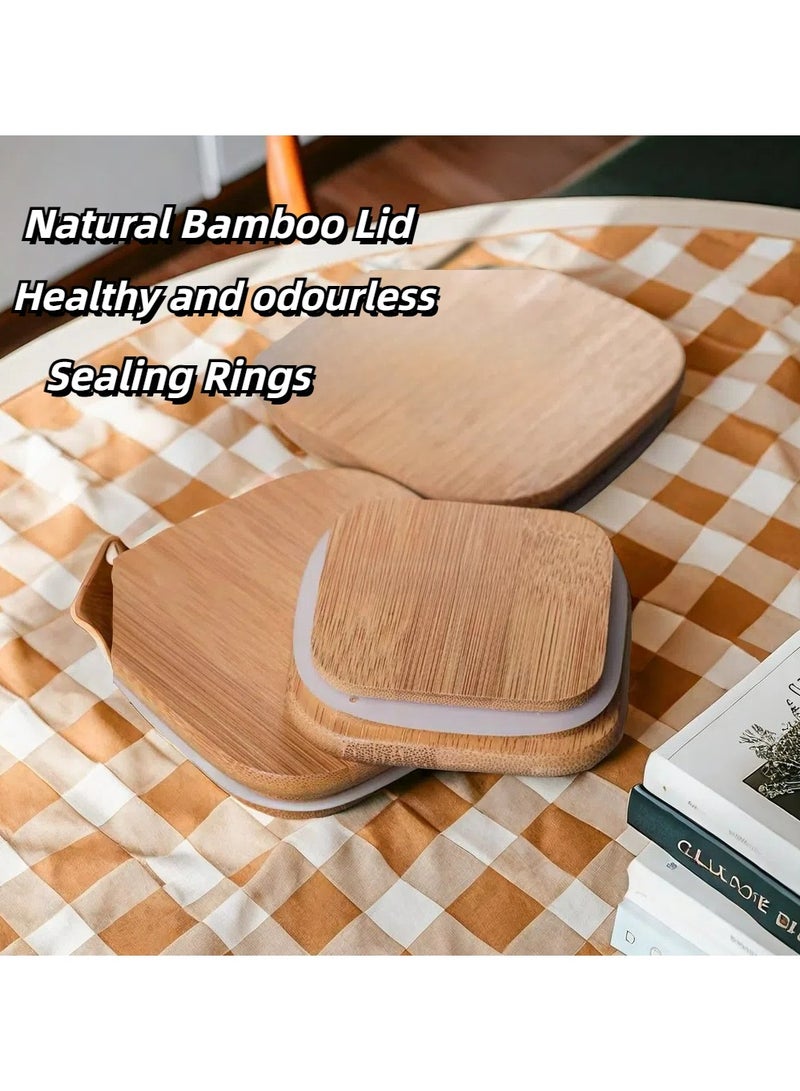 دامال 5 قطع جرة تخزين زجاجية مربعة ، جرة تخزين شاي حلوى حبوب القهوة مع جرة زجاجية بغطاء خشبي - Image 4