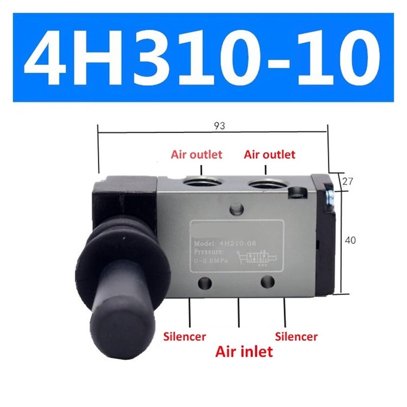 4H310 10 5 2 صمام يدوي هوائي ذو اتجاهين مع تحكم يدوي وتركيبات 8 مم - Image 3