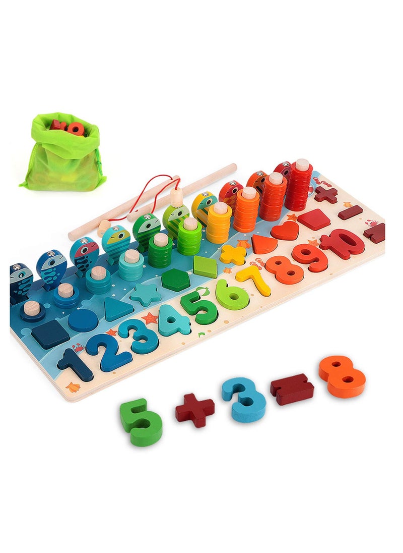 SYOSI Wooden Number Puzzle Sorting Montessori Toy for Toddlers , Shape Puzzle Matching Counting Fishing Game for Ages 2 3 4 5 Years Kids, Math Stacking Preschool Educational Learning Activities Toy  - Image 1