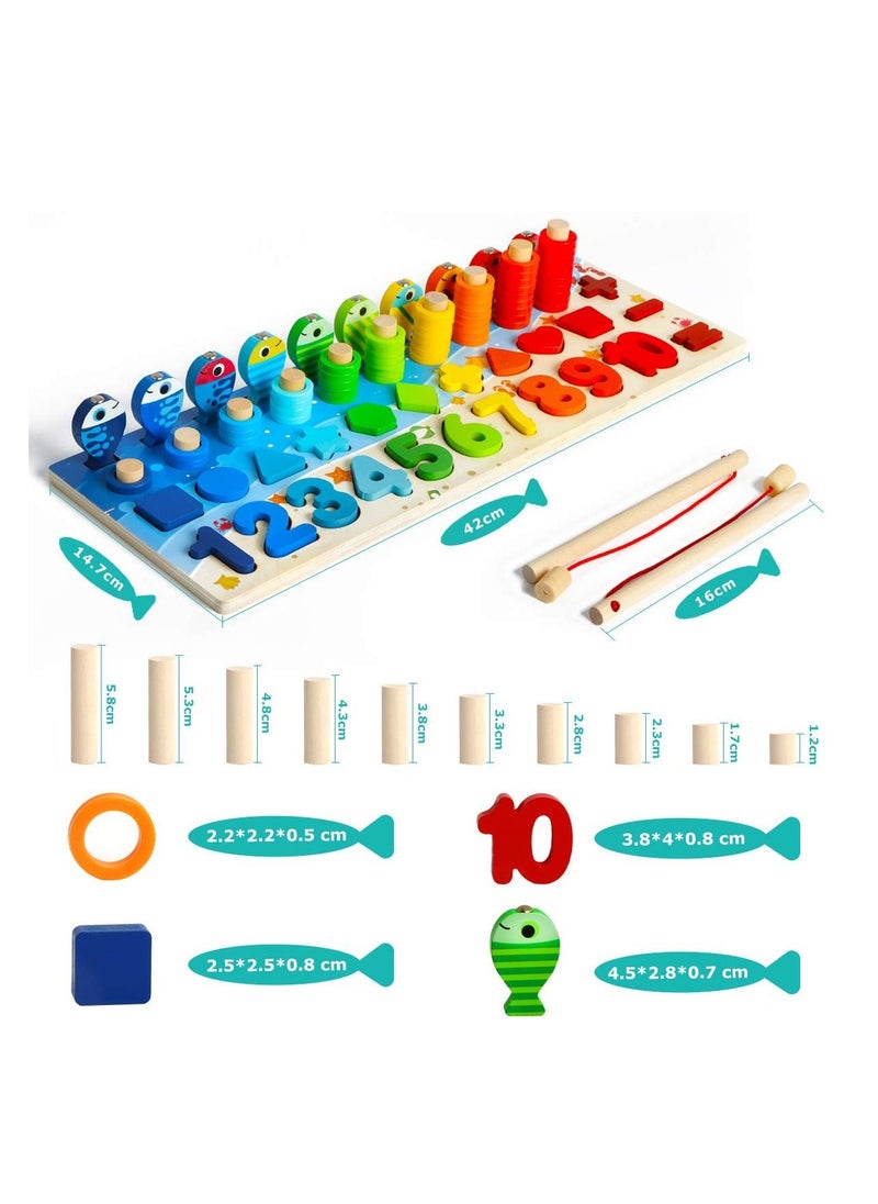 SYOSI Wooden Number Puzzle Sorting Montessori Toy for Toddlers , Shape Puzzle Matching Counting Fishing Game for Ages 2 3 4 5 Years Kids, Math Stacking Preschool Educational Learning Activities Toy  - Image 4