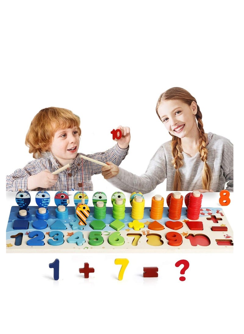 SYOSI Wooden Number Puzzle Sorting Montessori Toy for Toddlers , Shape Puzzle Matching Counting Fishing Game for Ages 2 3 4 5 Years Kids, Math Stacking Preschool Educational Learning Activities Toy  - Image 2