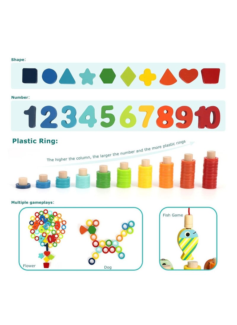 SYOSI Wooden Number Puzzle Sorting Montessori Toy for Toddlers , Shape Puzzle Matching Counting Fishing Game for Ages 2 3 4 5 Years Kids, Math Stacking Preschool Educational Learning Activities Toy  - Image 3