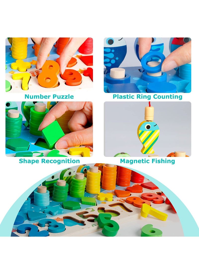 SYOSI Wooden Number Puzzle Sorting Montessori Toy for Toddlers , Shape Puzzle Matching Counting Fishing Game for Ages 2 3 4 5 Years Kids, Math Stacking Preschool Educational Learning Activities Toy  - Image 5