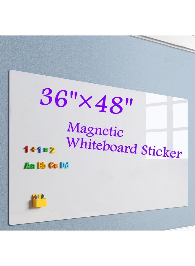 TAKSDAI 36 X 48 Inches Magnetic Dry Erase Removable Whiteboard Sticker For Wall, Self Adhesive, Peel And Stick, Bonus Magnetic Duster Marker Magnets - Image 1