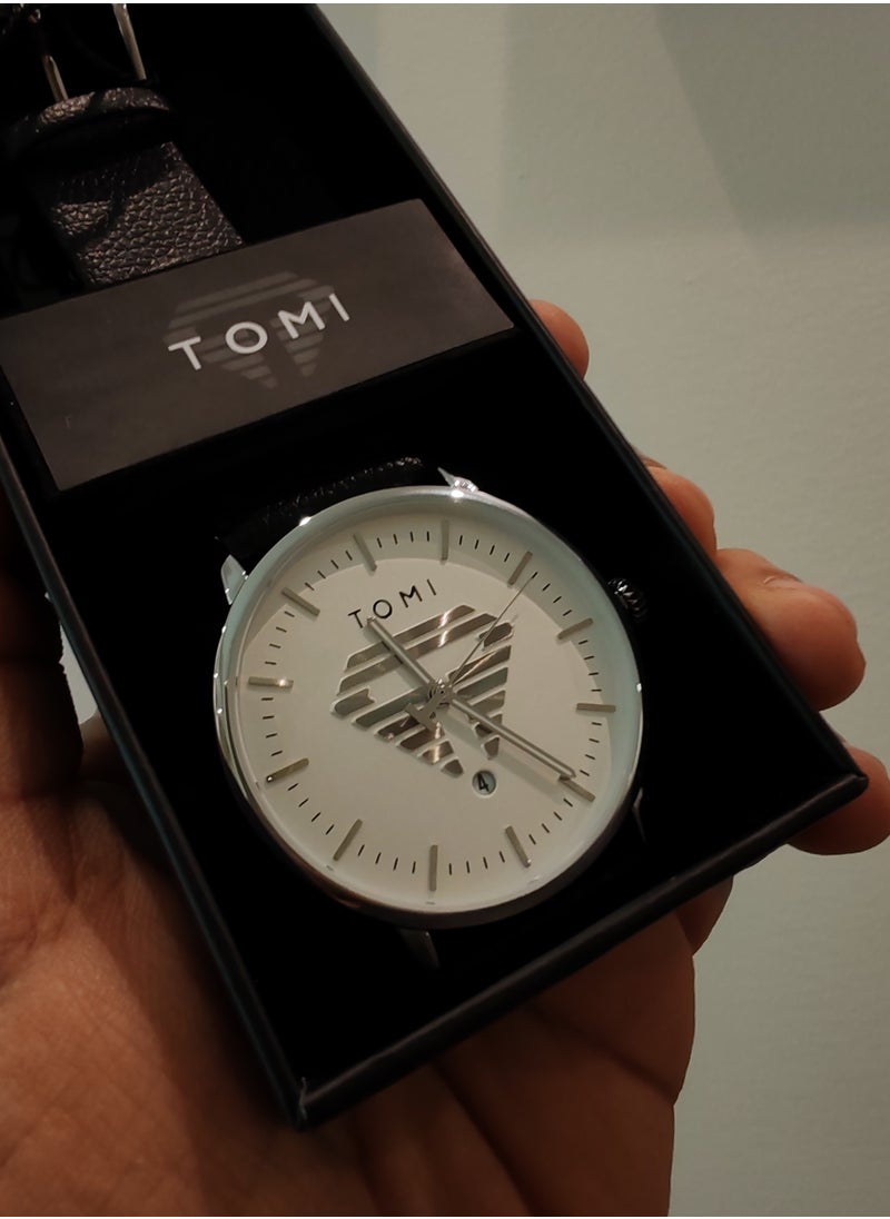 TOMI - TOMI Watch With a Black Leather Strap With Analog Dials For Both Men And Women, In Addition To Displaying The Date On a Daily Basis - Image 1