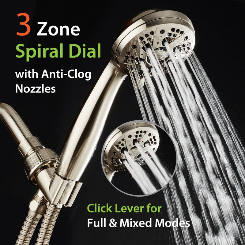 AquaDance High Pressure 6-Setting Full Brushed Nickel Handheld Shower Head with Stainless Steel Hose. Officially Independently Tested to Meet Strict US Quality & Performance Standards! - Image 3