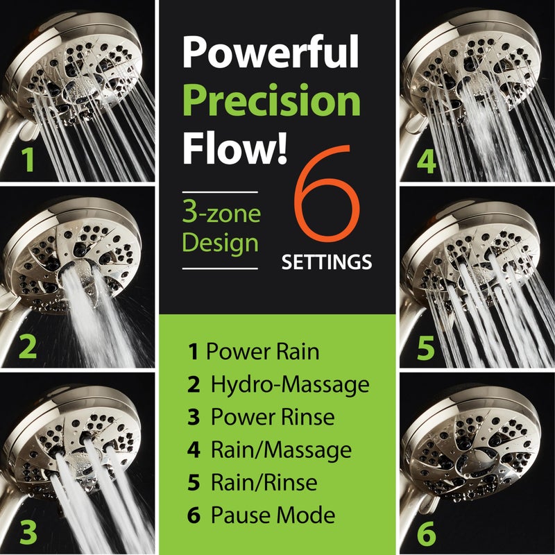 AquaDance High Pressure 6-Setting Full Brushed Nickel Handheld Shower Head with Stainless Steel Hose. Officially Independently Tested to Meet Strict US Quality & Performance Standards! - Image 5