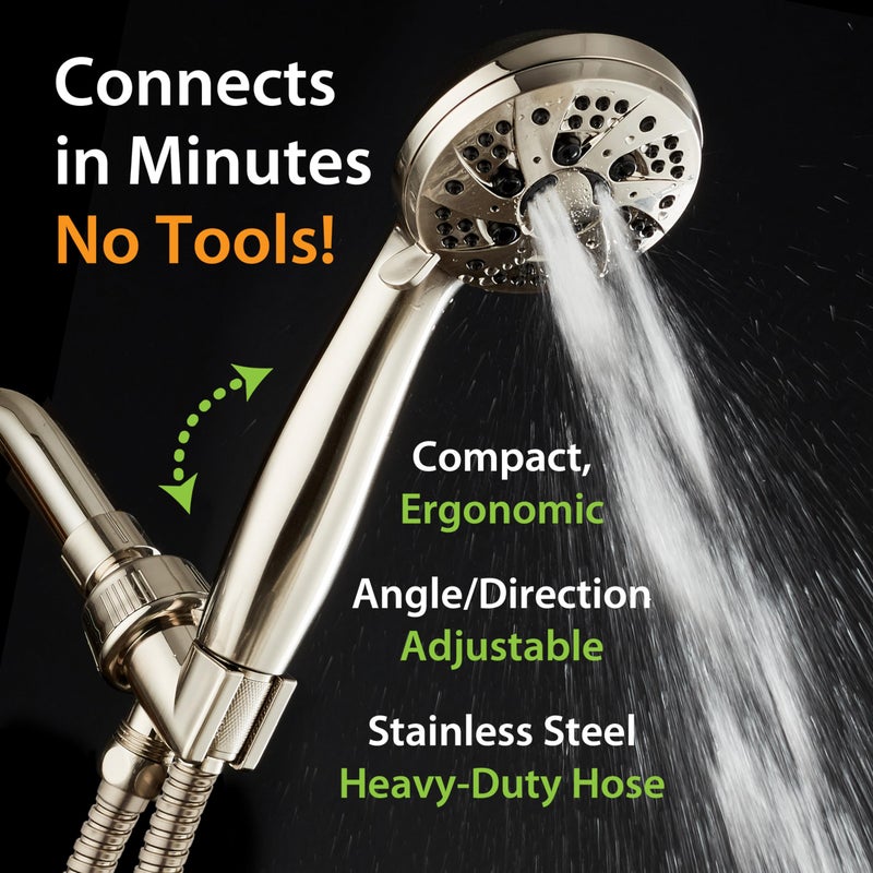 AquaDance High Pressure 6-Setting Full Brushed Nickel Handheld Shower Head with Stainless Steel Hose. Officially Independently Tested to Meet Strict US Quality & Performance Standards! - Image 4