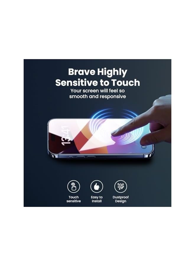 بروماس واقي شاشة iPhone 15 Pro للخصوصية الممتازة مقاس 6.1 بوصة، زجاج مقوى 9H عالي الدقة شفاف، مضاد للتجسس ومضاد للخدش، واقي زجاجي لهاتف iPhone خالٍ من الفقاعات مع صينية سهلة التركيب - Image 3