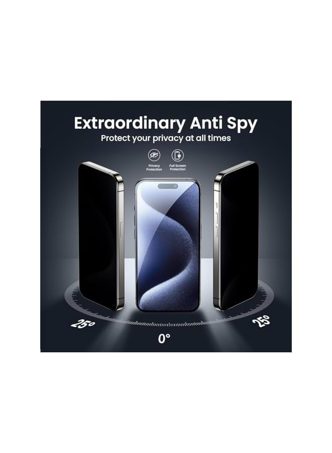 بروماس واقي شاشة iPhone 15 Pro للخصوصية الممتازة مقاس 6.1 بوصة، زجاج مقوى 9H عالي الدقة شفاف، مضاد للتجسس ومضاد للخدش، واقي زجاجي لهاتف iPhone خالٍ من الفقاعات مع صينية سهلة التركيب - Image 4