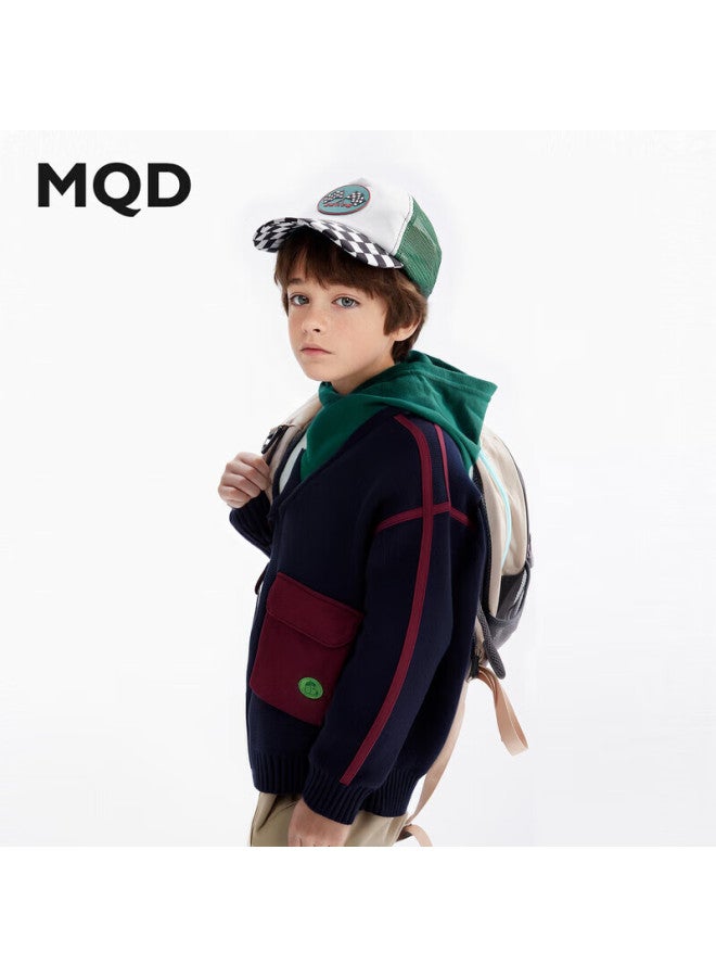 Mqd Maqidun Boys Cardigan Sweater  Autumn New Korean Style Loose Colorblock Knit Jacket For Kids And Teens - Image 1