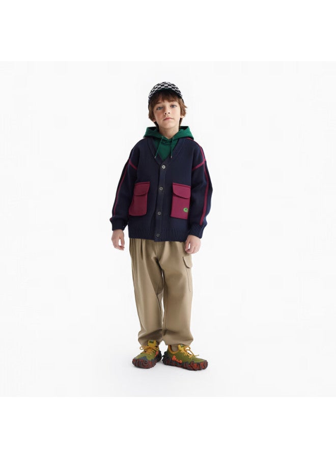 Mqd Maqidun Boys Cardigan Sweater  Autumn New Korean Style Loose Colorblock Knit Jacket For Kids And Teens - Image 3