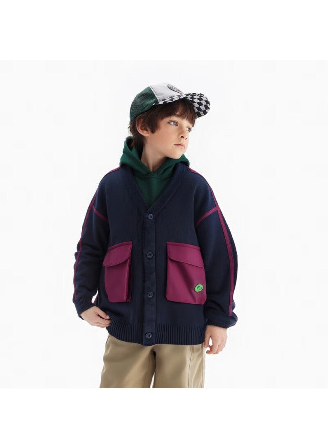 Mqd Maqidun Boys Cardigan Sweater  Autumn New Korean Style Loose Colorblock Knit Jacket For Kids And Teens - Image 2