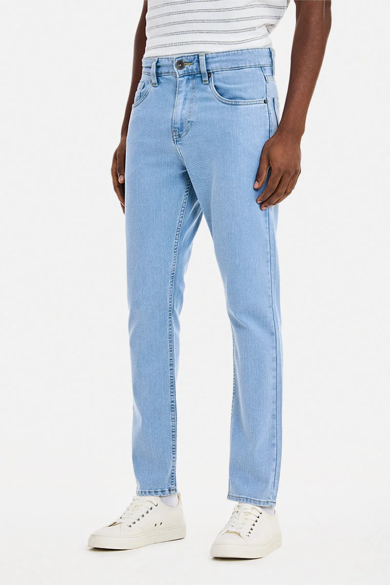 SNITCH Light Blue Light Blue Solid Slim Fit Casual Jeans for Men | Best Price UAE