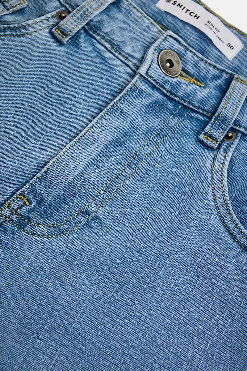 SNITCH Light Blue Light Blue Solid Slim Fit Casual Jeans for Men | Best Price UAE