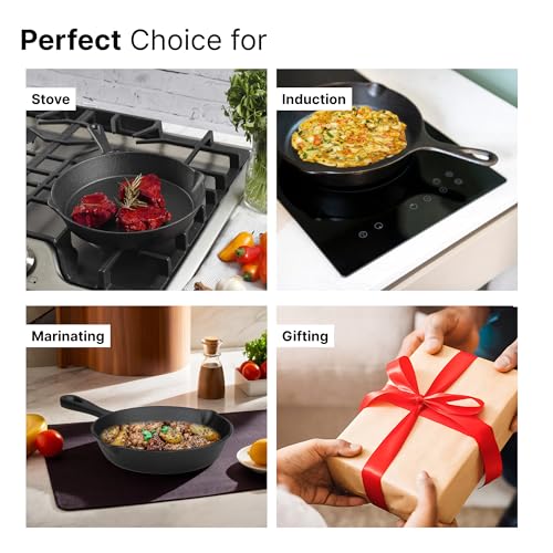 UMAI Cast Iron Cookware (3Pcs - 6inch, 8inch, 10inch) | Non Stick Pan with Silicon Sleeve | Enamel Coated Rust Proof Frying Pan | Gas Stove & Induction Pan | Cast Iron Fry Pan/Skillet | Cookware Set - Image 5