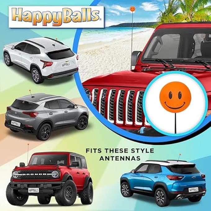 rayihni Orange Happy Face Car, Truck, and SUV Antenna Ball/Antenna Topper (Auto Accessory) - Image 3