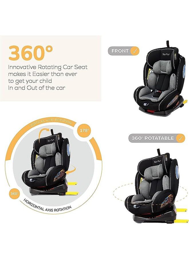 Nurtur - مقعد سيارة الترا 4 في 1 للأطفال مع دوران 360 درجة، مستوى ISOFIX 9، مسند رأس ومظلة قابلين للتعديل، من 0 إلى 12 سنة، يصل إلى 36 كجم - Image 1