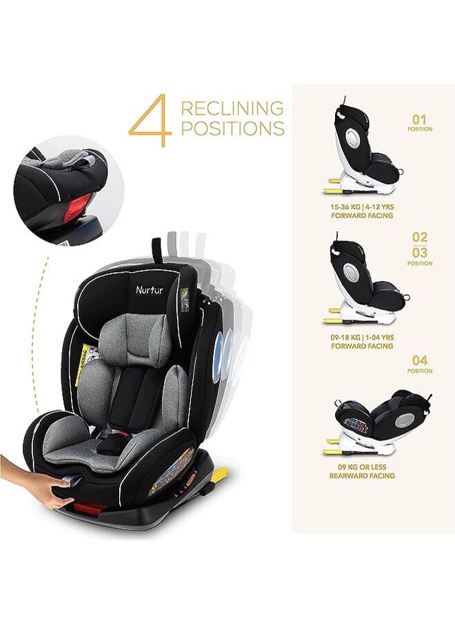 Nurtur - مقعد سيارة الترا 4 في 1 للأطفال مع دوران 360 درجة، مستوى ISOFIX 9، مسند رأس ومظلة قابلين للتعديل، من 0 إلى 12 سنة، يصل إلى 36 كجم - Image 1