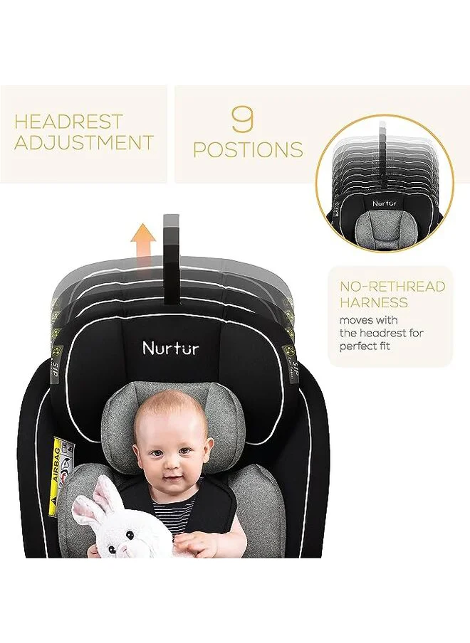 نورتر 4 In 1 Kids Ultra Car Seat With 360 Rotation, ISOFIX 9 Level, Adjustable Headrest And Canopy, 0 To 12 Years, Upto 36 Kg, Group 0+/1/2/3