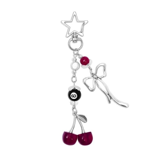 cioatu Cute Keychain Aesthetic Y2K Keychain Accessories Heart Butterfly Strawberry Bear Key Chain for Keys Bags Women Gifts (Red Cherry) - Image 1