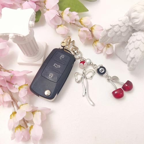 cioatu Cute Keychain Aesthetic Y2K Keychain Accessories Heart Butterfly Strawberry Bear Key Chain for Keys Bags Women Gifts (Red Cherry) - Image 5