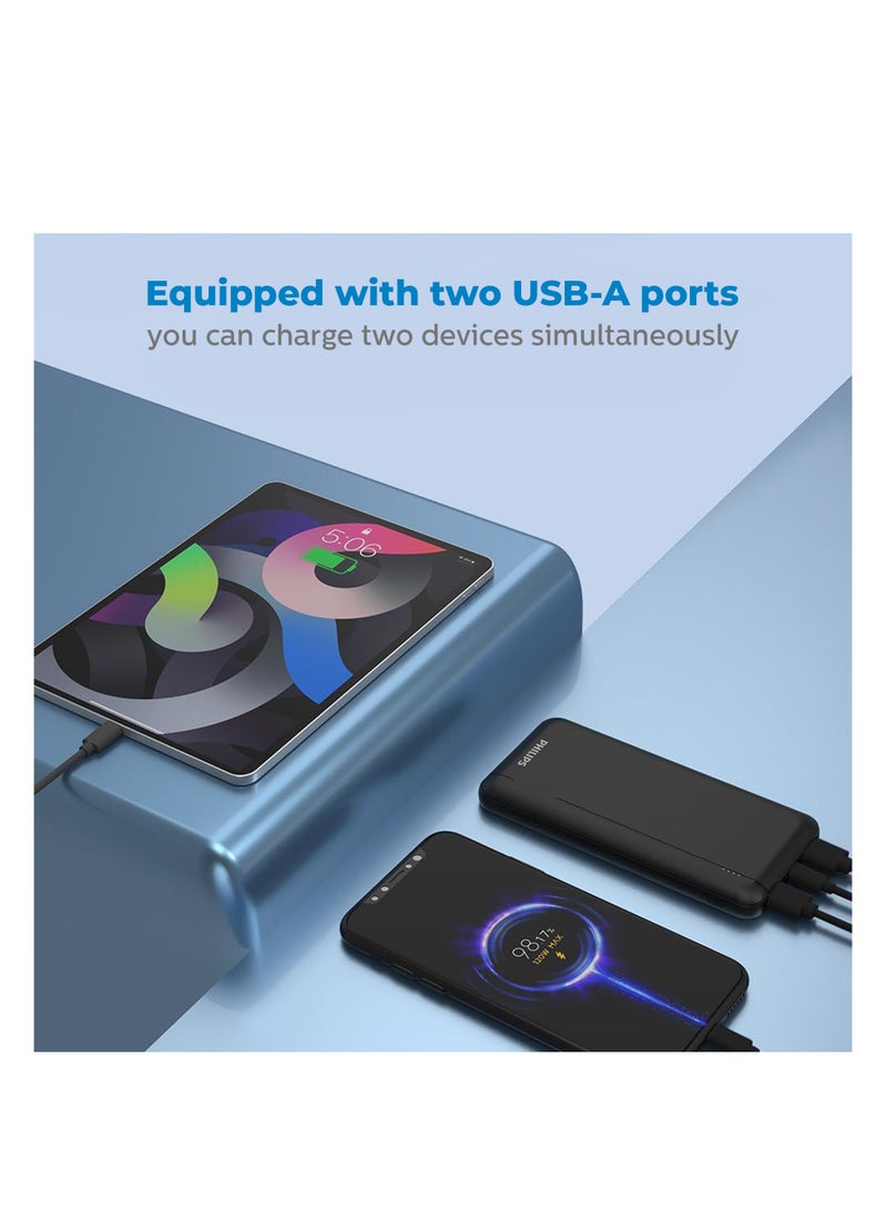 Philips 10000 mAh Battery Compact And Portable Power Bank, 20W, USB-A And USB-C Ports With LED Power Indicator - Black - Image 4