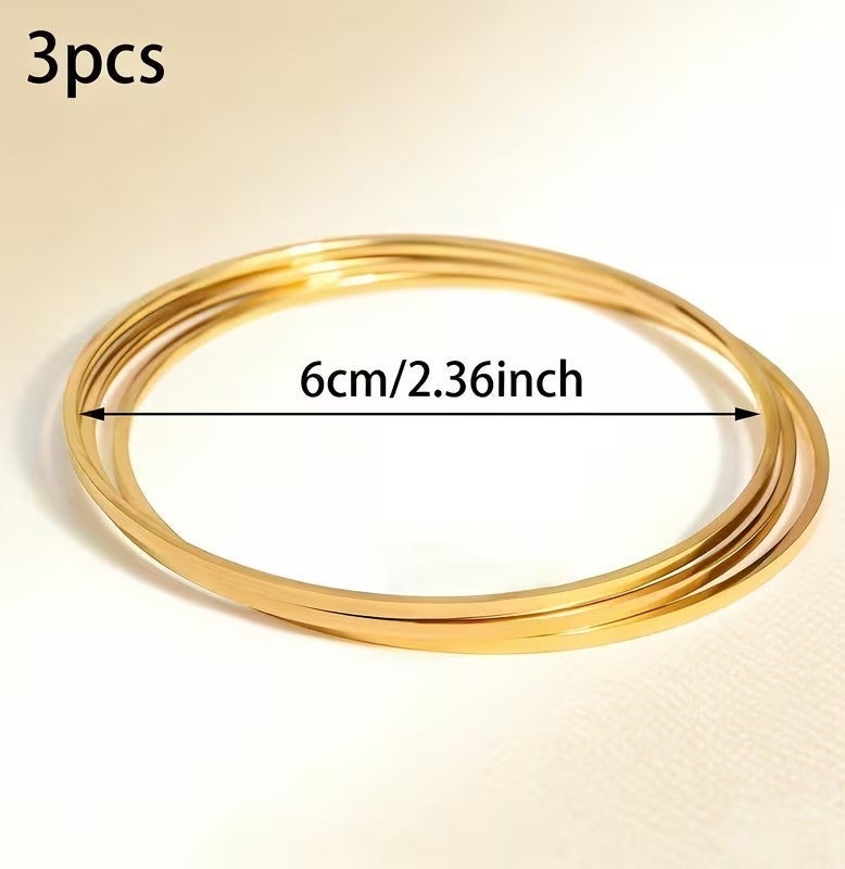 شي إن طقم غوايش ذهبية رفيعة للسيدات بقطر 60mm (6CM) – أساور ستانلس ستيل مطلية ذهبي مقاومة للصدأ والتغير | تصميم أنيق للاستخدام اليومي والمناسبات - Image 2