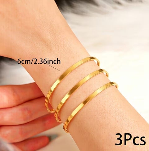 طقم غوايش ذهبية رفيعة للسيدات بقطر 60mm (6CM) – أساور ستانلس ستيل مطلية ذهبي مقاومة للصدأ والتغير | تصميم أنيق للاستخدام اليومي والمناسبات