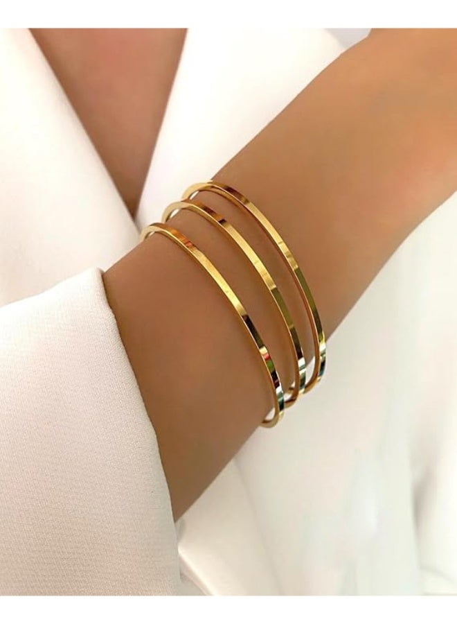 شي إن طقم غوايش ذهبية رفيعة للسيدات بقطر 60mm (6CM) – أساور ستانلس ستيل مطلية ذهبي مقاومة للصدأ والتغير | تصميم أنيق للاستخدام اليومي والمناسبات - Image 3