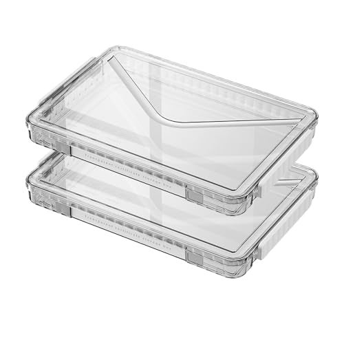 RHONZHAO 2 Pack Clear Plastic File Boxes wLatching Lids Stackable A4 Storage White Latches Small - Image 1