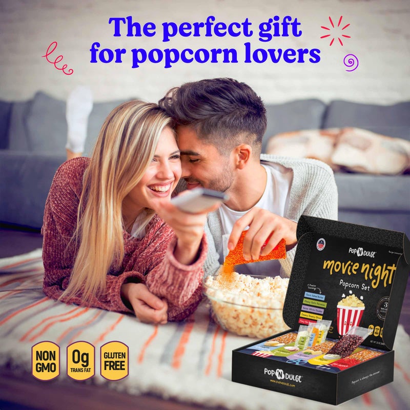 Pop n' Dulge Popcorn Movie Night Supplies 16 pcs Gift Set, 5 Gourmet Popcorn Kernels, 5 Seasoning Variety Packs Non-GMO Kosher Snacks, Great Housewarming Family Date Night Gifts Basket Ideas For Him Her - Image 2
