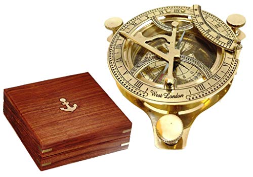 THOR INSTRUMENTS Solid Brass 4" Sundial Compass - with Wooden Box Rustic Vintage Home Decor Gifts - Image 5