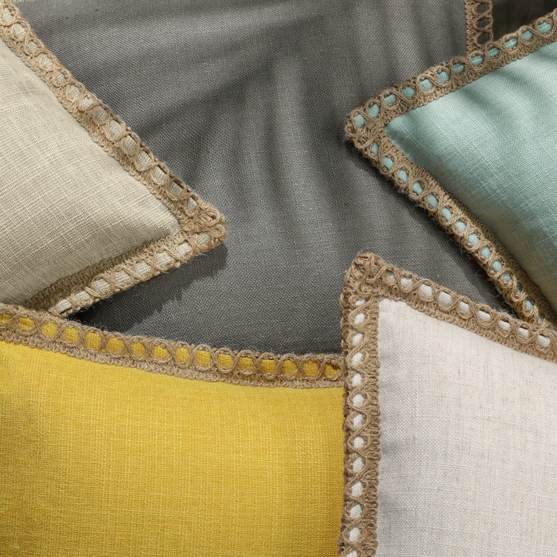 Phantoscope Pack of 2 Farmhouse Modern Fall Decorative Solid Throw Pillow Cover Burlap Linen Trimmed Tailored Edges Outdoor Pillows  Oatmeal 18 x 18 inches 45 x 45 cm - Image 4