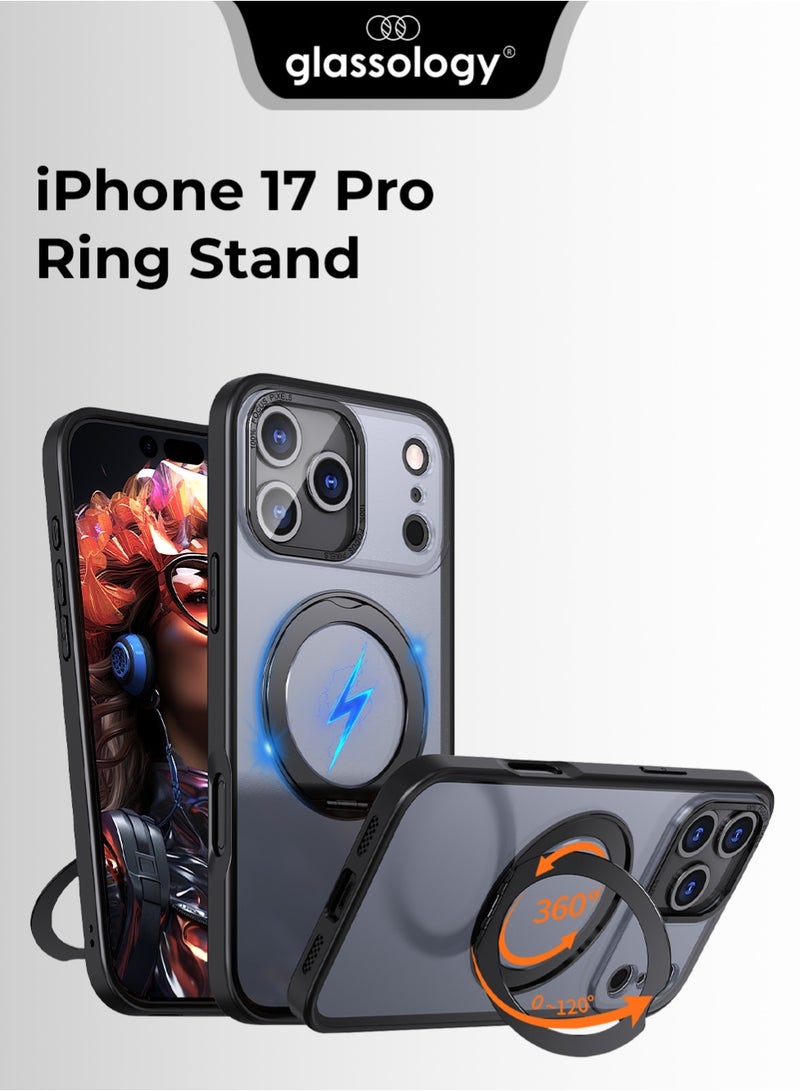 جلاسولوجي iPhone 17 Pro Magsafe Case with 360° Rotating Ring Stand – Heavy-duty Protection, Anti-Scratch, Extra Raised Edges, Strong Magnets For All Magsafe Accessories, Sleek Black Finish - Image 1