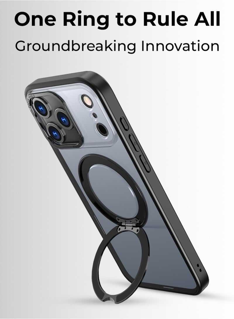 جلاسولوجي iPhone 17 Pro Magsafe Case with 360° Rotating Ring Stand – Heavy-duty Protection, Anti-Scratch, Extra Raised Edges, Strong Magnets For All Magsafe Accessories, Sleek Black Finish - Image 3