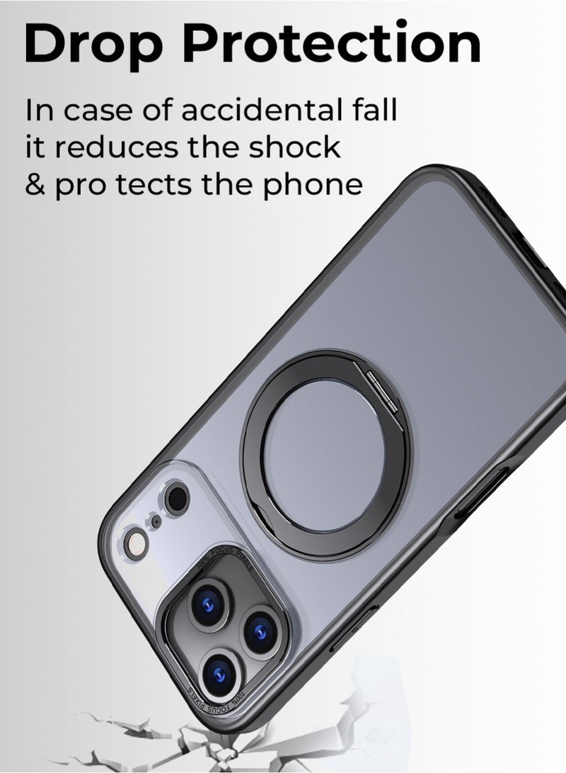 جلاسولوجي iPhone 17 Pro Magsafe Case with 360° Rotating Ring Stand – Heavy-duty Protection, Anti-Scratch, Extra Raised Edges, Strong Magnets For All Magsafe Accessories, Sleek Black Finish - Image 5