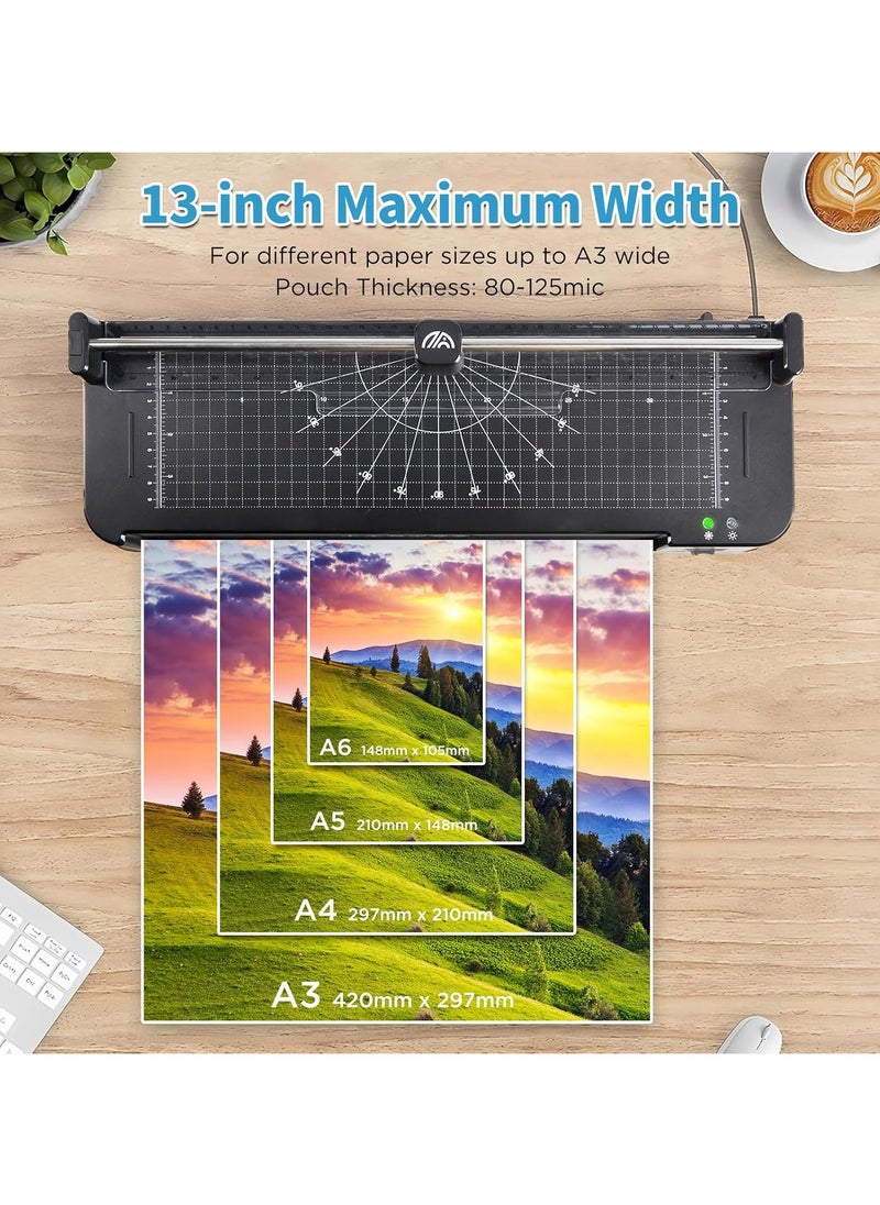 FN - FN A3 Laminator Machine – 5-in-1 Thermal Laminating Kit – 13-Inch Max Width – Hot & Cold Lamination – 90s Fast Warm-Up – 320mm/min High-Speed Laminating – 40 Pouches – Paper Trimmer – Corner Rounder – Hole Puncher – ABS Anti-Jam System – Ideal for Home, Office, School - Image 1