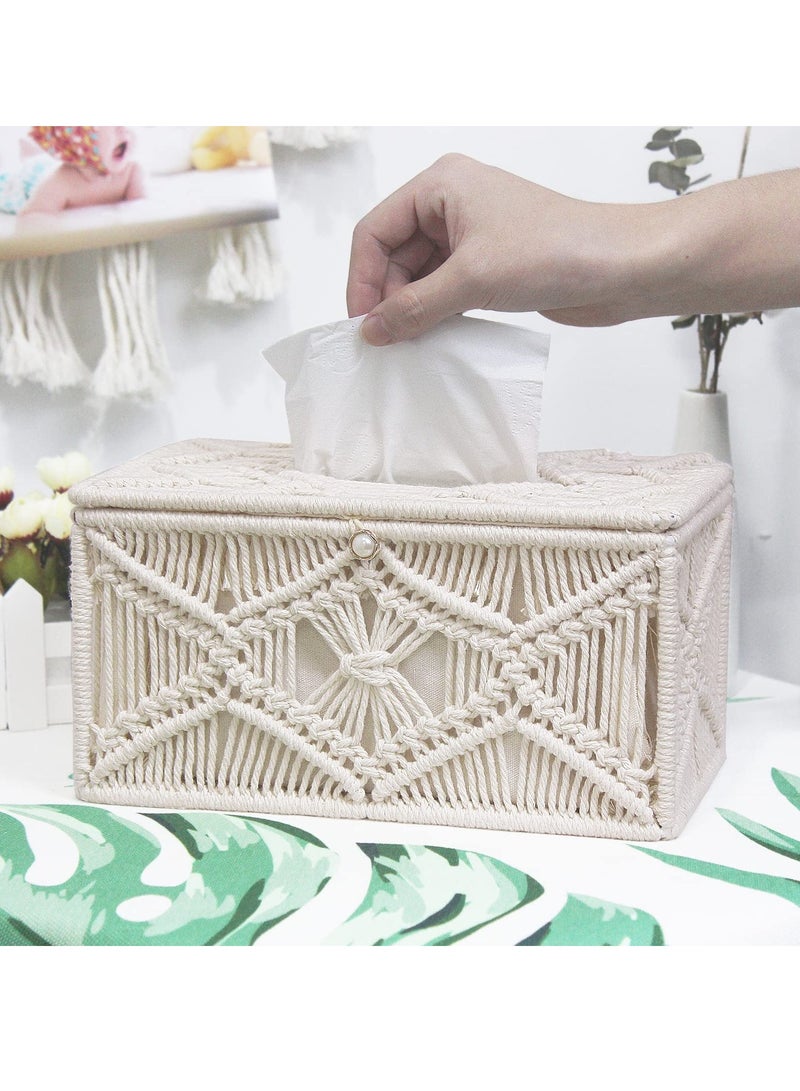 Excefore Tissue Box Cover Rectangle, Tissue Box Cover Boho Decor, Paper Tissue Holder Napkin Tissues Organizer, Home Decor for Bathroom Bedroom Dresser Living Room Office (Ivory, A2)  - Image 4