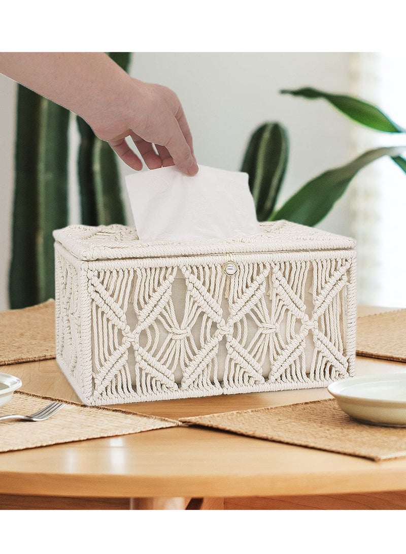 Excefore Tissue Box Cover Rectangle, Tissue Box Cover Boho Decor, Paper Tissue Holder Napkin Tissues Organizer, Home Decor for Bathroom Bedroom Dresser Living Room Office (Ivory, A2)  - Image 5